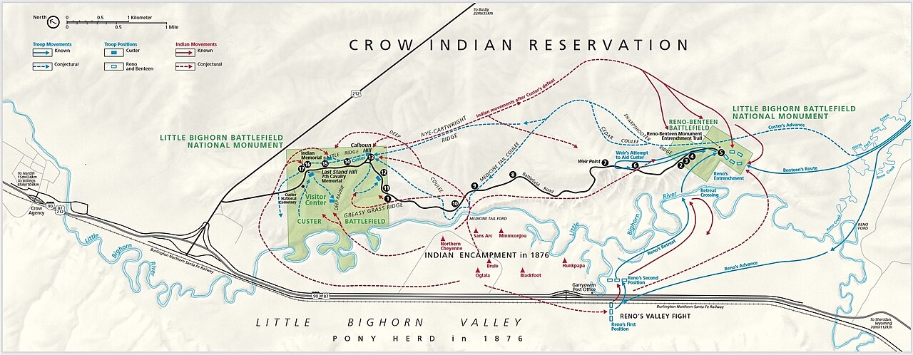 National Park Service map of the Little Bighorn Battlefield