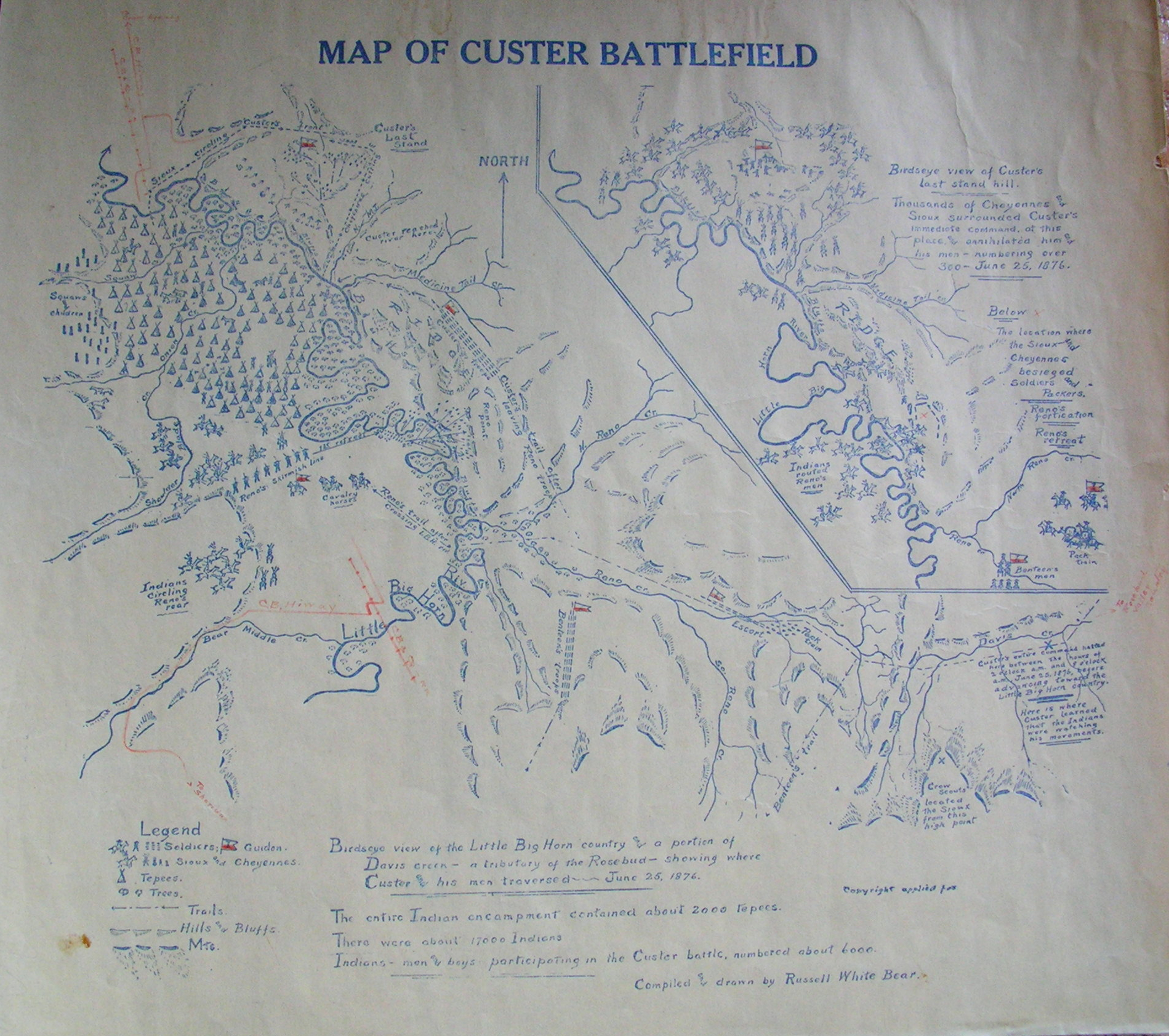 Russell White Bear map related to the Little Bighorn battle